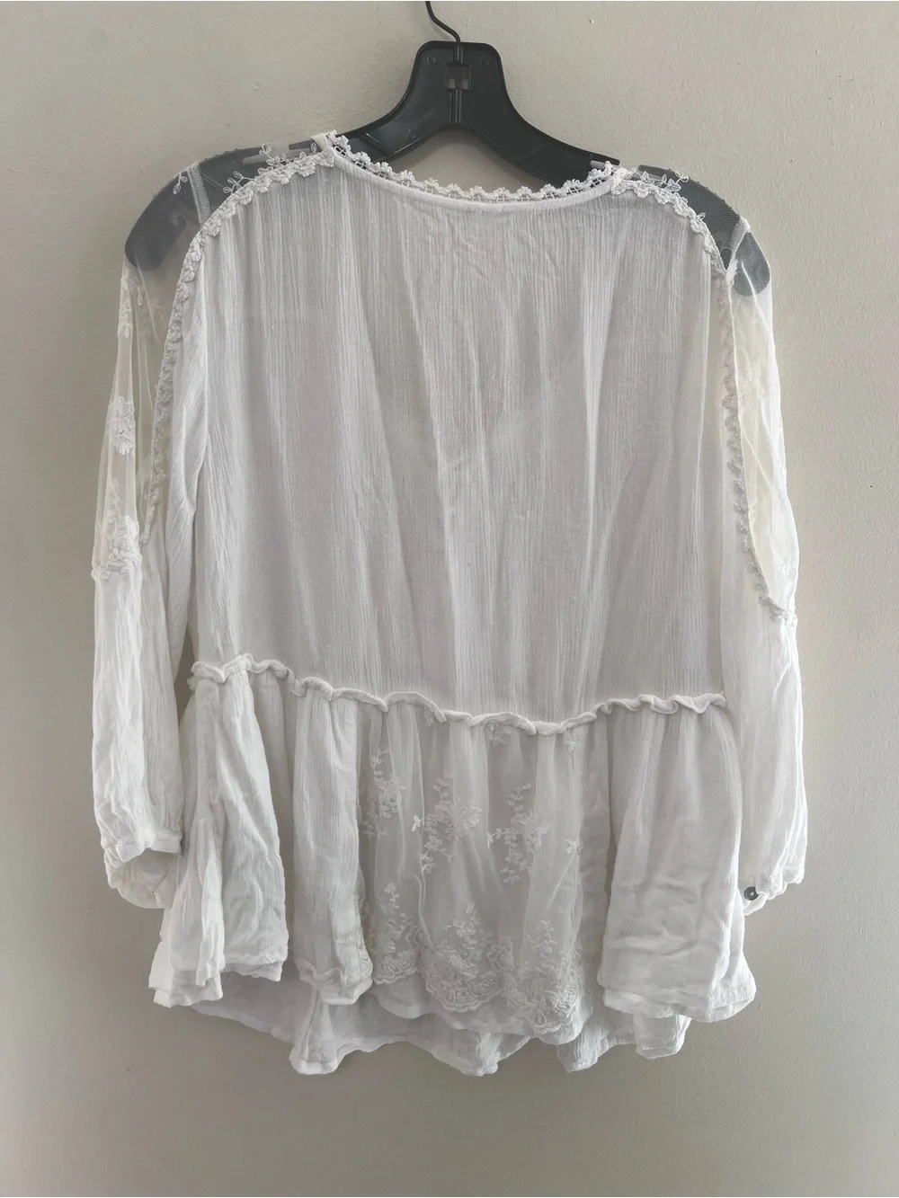 Free People White Embroidered Peasant Top